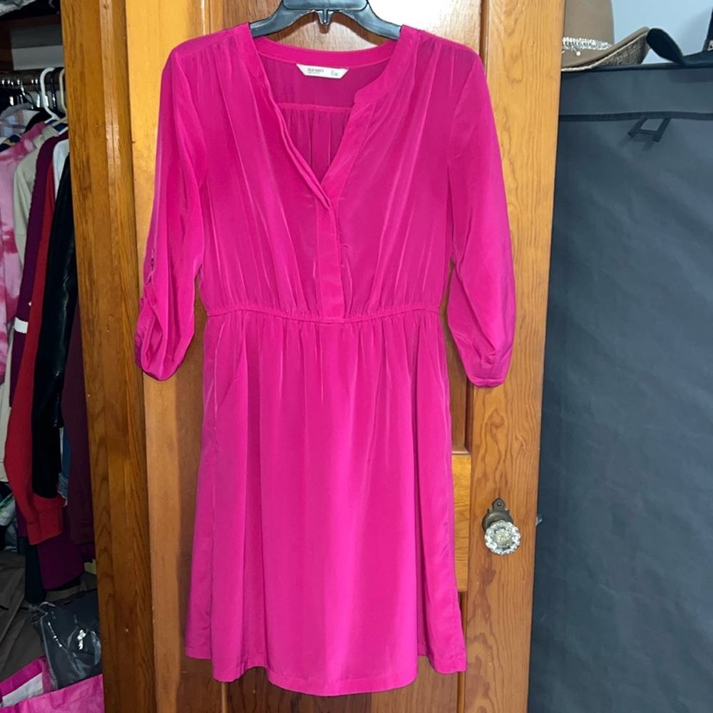 Pink 3/4 Sleeve Midi Dress